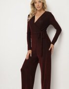 by swan Salopetă Vișinie Cambrată cu Viscoză Ornată cu Curea și Fir Metalic Lilanna
