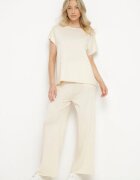 by swan Set din vâscoză bej deschis Pantaloni largi și Tricou Inelora