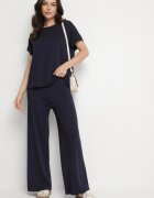 by swan Set din Vâscoză Bleumarin Pantaloni Largi și Tricou Inelora