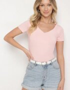 by swan T-shirt Roz din Viscoză cu Croială mulată cu Decolteu în V Folarisse