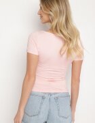 by swan T-shirt Roz din Viscoză cu Croială mulată cu Decolteu în V Folarisse