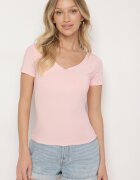 by swan T-shirt Roz din Viscoză cu Croială mulată cu Decolteu în V Folarisse