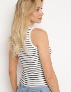 by swan Top Alb-Bleumarin Clasic Elastic din Bumbac cu Dungi Oglea