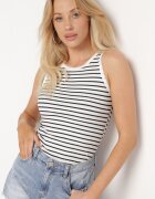 by swan Top Alb-Bleumarin Clasic Elastic din Bumbac cu Dungi Oglea