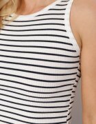 by swan Top Alb-Bleumarin Clasic Elastic din Bumbac cu Dungi Oglea