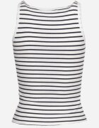 by swan Top Alb-Bleumarin Clasic Elastic din Bumbac cu Dungi Oglea