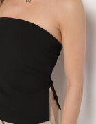 by swan Top Negru Fără Mâneci cu Viscoză Decorat cu Fante Salomira