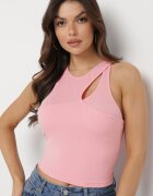 by swan Top roz de bumbac cu decupaj decorativ Sallire