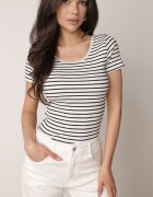 by swan Tricou Alb-Bleumarin din Bumbac cu Mânecă Scurtă în Dungi Ernlea