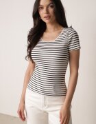 by swan Tricou Alb-Bleumarin din Bumbac cu Mânecă Scurtă în Dungi Ernlea