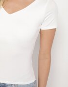by swan Tricou Alb din Vascoză cu Croială Ajustată cu Decolteu în V Folarisse
