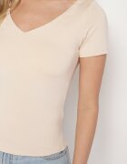 by swan Tricou Bej deschis din Viscoză cu Croială mulată cu Decolteu în V Folarisse