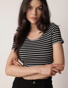 by swan Tricou Negru-Alb din bumbac cu mânecă scurtă în dungi Ernlea