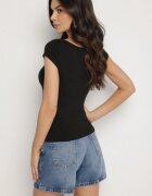 by swan Tricou Negru din Bumbac Croi mulat cu Decolteu bărcuță Galerissa