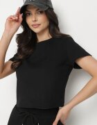by swan Tricou Negru din Bumbac cu Croială Scurtă Galarina