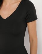 by swan Tricou Negru din Viscoză cu Croială Ajustată cu Decolteu în V Folarisse