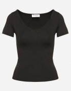 by swan Tricou Negru din Viscoză cu Croială Ajustată cu Decolteu în V Folarisse