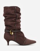 c&l fashion Botine Maro Încrețite cu Toc Tip Pisică cu Șiret și Ornament Avidvire