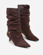 c&l fashion Botine Maro Încrețite cu Toc Tip Pisică cu Șiret și Ornament Avidvire