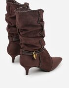 c&l fashion Botine Maro Încrețite cu Toc Tip Pisică cu Șiret și Ornament Avidvire