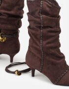 c&l fashion Botine Maro Încrețite cu Toc Tip Pisică cu Șiret și Ornament Avidvire