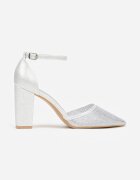 c&l fashion Pantofi stiletto argintii cu toc decorate cu sclipici și zirconii Prisnara