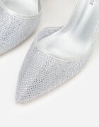 c&l fashion Pantofi stiletto argintii cu toc decorate cu sclipici și zirconii Prisnara