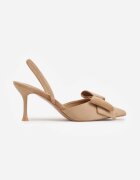 c&l fashion Pantofi stiletto Bej închis din imitație de piele întoarsă cu călcâiul descoperit și aplicație cu fundă Asteodora
