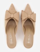c&l fashion Papuci Bej închis cu toc stiletto tip Mule decorate cu fundiță Lorailea