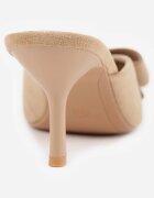 c&l fashion Papuci Bej închis cu toc stiletto tip Mule decorate cu fundiță Lorailea