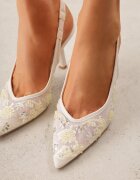 c&l fashion Sandale Bej cu toc stiletto cu spate decupat decorate cu paiete Avixaris