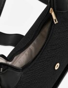 caely Geantă de umăr tip hobo cu textură împletită și lacăt decorativ Agarice Neagră