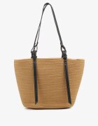 caely Geantă shopper Bej închisă din bumbac cu model croșetat Luniatena