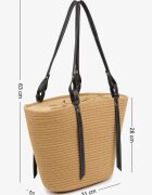 caely Geantă shopper Bej închisă din bumbac cu model croșetat Luniatena