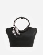 caely Geantă shopper de mână cu eșarfă decorativă mânere rotunde și curea Eudessa Neagră