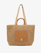 caely Geantă shopper împletită bej închis cu ornament metalic Feleriona