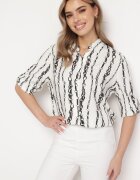  Cămașă Albă din Bumbac și Viscoză cu Model cu Lanțuri Zirenia