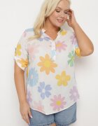  Cămașă Albă din Viscoză cu nasturi cu mânecă 3/4 și cu imprimeu floral Xebbia