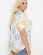  Cămașă Albă din Viscoză cu nasturi cu mânecă 3/4 și cu imprimeu floral Xebbia