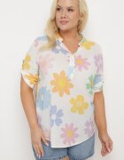  Cămașă Albă din Viscoză cu nasturi cu mânecă 3/4 și cu imprimeu floral Xebbia