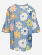  Cămașă Albastră din Vâscoză cu nasturi cu mâneci 3/4 și model floral Xebbia