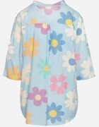  Cămașă din vâscoză albastru deschis cu nasturi cu mânecă 3/4 și model floral Xebbia