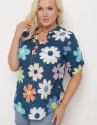  Cămașă din viscoză bleumarin încheiată cu nasturi cu mânecă 3/4 și cu imprimeu floral Xebbia
