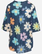  Cămașă din viscoză bleumarin încheiată cu nasturi cu mânecă 3/4 și cu imprimeu floral Xebbia