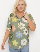  Cămașă din viscoză verde închis cu nasturi cu mânecă 3/4 și model floral Xebbia