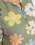  Cămașă din viscoză verde închis cu nasturi cu mânecă 3/4 și model floral Xebbia