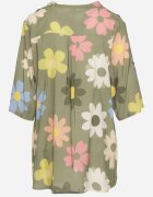  Cămașă din viscoză verde închis cu nasturi cu mânecă 3/4 și model floral Xebbia