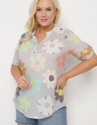  Cămașă Gri din vâscoză cu nasturi cu mânecă 3/4 și cu imprimeu floral Xebbia