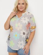  Cămașă Gri din vâscoză cu nasturi cu mânecă 3/4 și cu imprimeu floral Xebbia