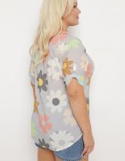  Cămașă Gri din vâscoză cu nasturi cu mânecă 3/4 și cu imprimeu floral Xebbia